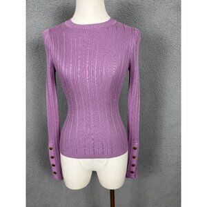 Hooked up by Iot Juniors' Womens Snap-Cuff Ribbed Crewneck Sweater Purple XS NWT